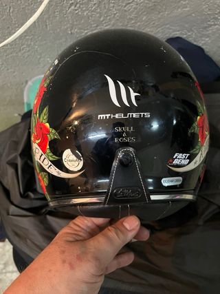 Casco Moto Calavera y Rosas Since 1968