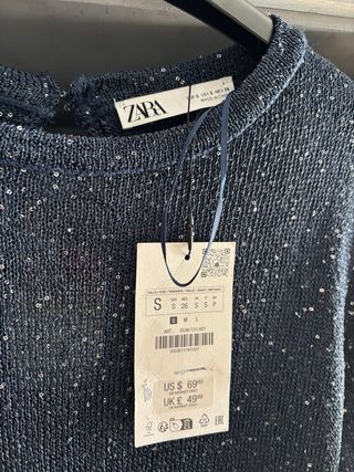 Vestido largo Zara lentejuelas azul plateado