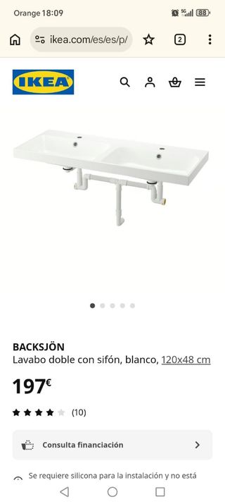Lavabo doble IKEA BACKSJÖN con sifón