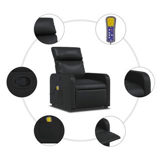 Sillón reclinable masaje cuero sintético negro