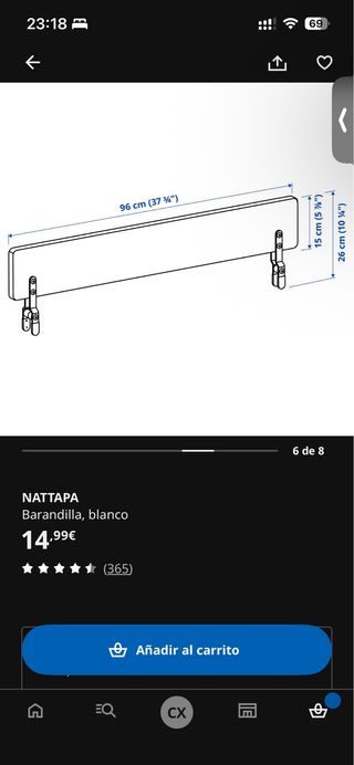 Barandilla NATΤΑΡΑ blanca Ikea para cama/cuna