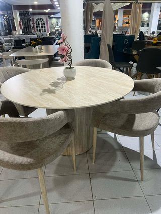 Mesa redonda mármol y madera