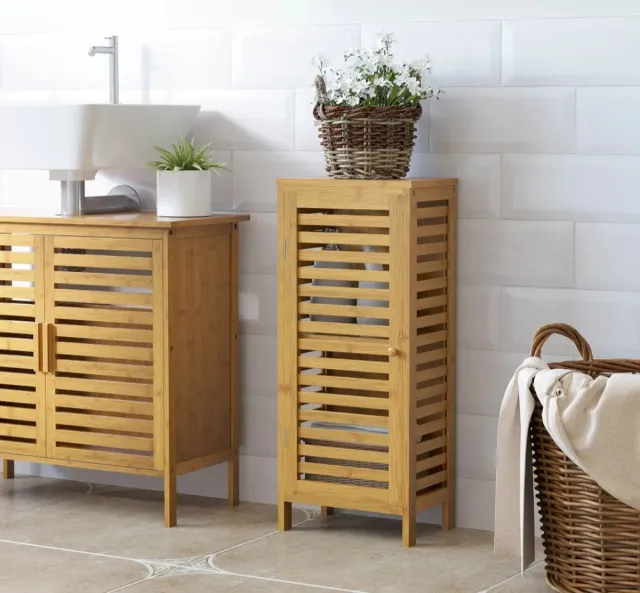 Armario de baño bambú con estantes