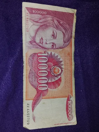 Billete 100000 Dinara Yugoslavia Antiguo