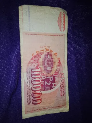 Billete 100000 Dinara Yugoslavia Antiguo