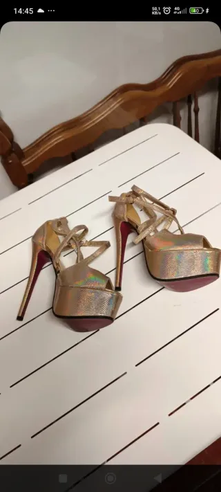 Lote Zapatos Tacón Plataforma Dorados y negros