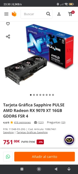 Sapphire RX 9070 XT Tarjeta Gráfica