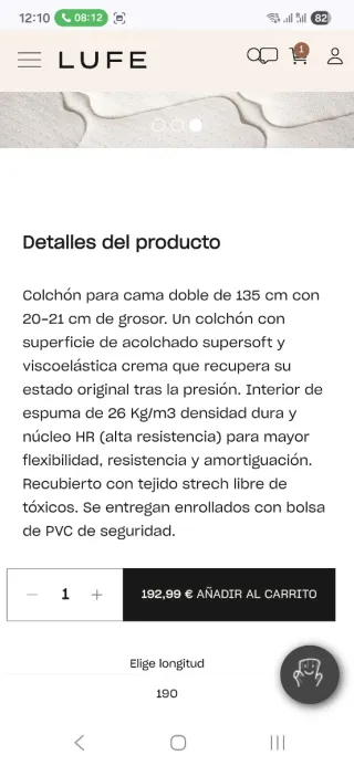 Cama doble madera 135cm Lufe cabecero y colchón