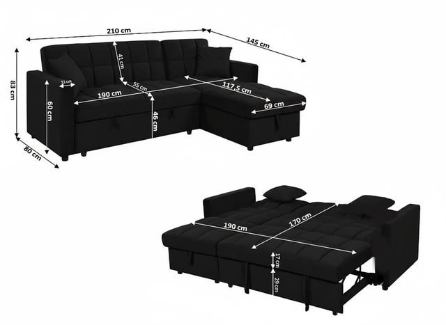 Sofá Cama Kris Negro con Arcón