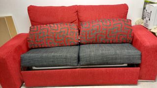 Sofá Cama 2 Plazas Rojo y Gris