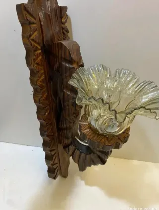 2 Lámparas Antiguas Madera Tallada Cristal