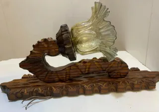 2 Lámparas Antiguas Madera Tallada Cristal