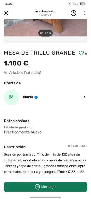 Mesa Trillo Antigua Madera y Cristal