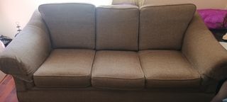 Sofá de 3 lugares em tecido bege/castanho