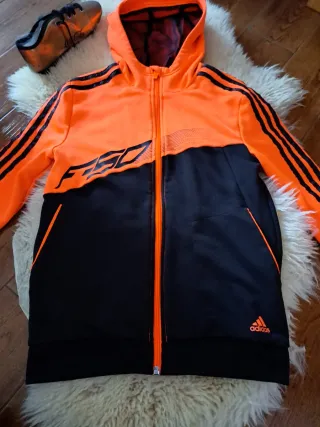 Sudadera Adidas Cremallera Naranja y Negra