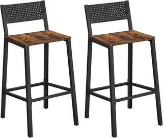 Set di 2 Sgabelli da Bar, Sgabelli alti per Cucina, Soggiorno, Studio, Stile Industriale, Marrone Vintage e Nero LBC070B01