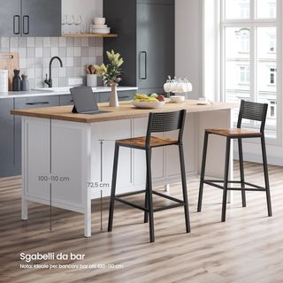 Set di 2 Sgabelli da Bar, Sgabelli alti per Cucina, Soggiorno, Studio, Stile Industriale, Marrone Vintage e Nero LBC070B01