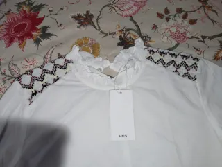Blusa Mango Blanca Talla S Bordada