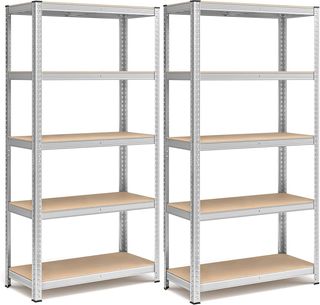 Set di 2 Scaffali in Metallo, Scaffalature con 5 Ripiani Regolabili, Senza Viti, Scaffale Salvaspazio per Garage, Magazzino, Capacità 875 Kg, 40 X 90 X 180 Cm, Argento GLR040E02