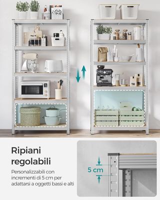 Set di 2 Scaffali in Metallo, Scaffalature con 5 Ripiani Regolabili, Senza Viti, Scaffale Salvaspazio per Garage, Magazzino, Capacità 875 Kg, 40 X 90 X 180 Cm, Argento GLR040E02