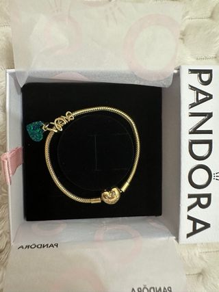 PulseraPandoraDorada charmCorazón Verde Charm love