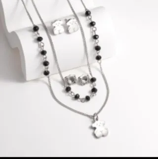 Conjunto Collar y Pendientes Oso Negro