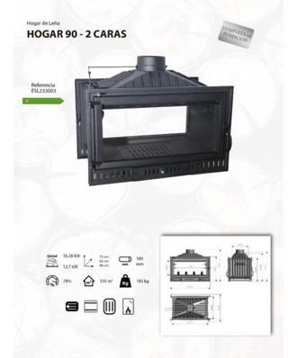 Estufa de Leña de 2 Caras Nueva AST1007