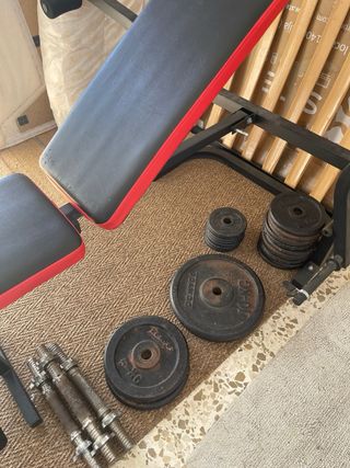 Banco de pesas y discos