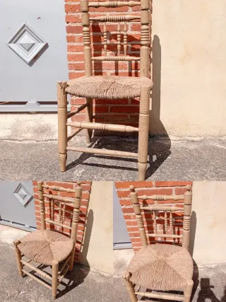 Silla antigua de madera y yute