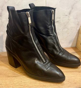 Botín Zara Piel Cremallera Delantera Talla 37
