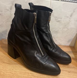 Botín Zara Piel Cremallera Delantera Talla 37