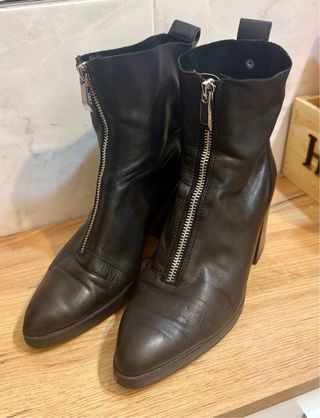 Botín Zara Piel Cremallera Delantera Talla 37