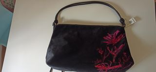 Bolso M Flores Desigual Negro/Rosa