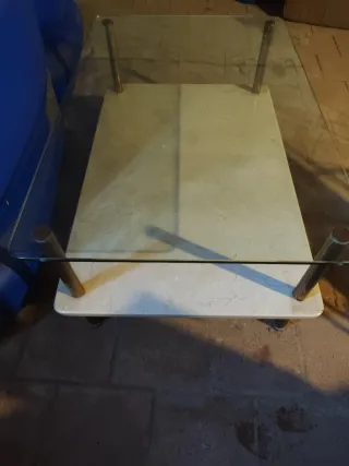 Mesa centro cristal y mármol