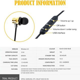 Auriculares de deporte inalámbricos magnéticos Bluetooth 4,2