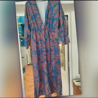 Vestido estampado étnico azul y rojo Talla XL