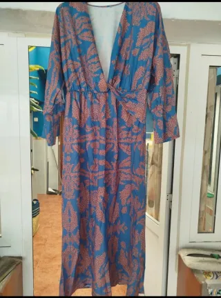 Vestido estampado étnico azul y rojo Talla XL