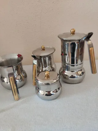 Juego de café metálico dorado y plateado acero