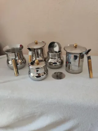 Juego de café metálico dorado y plateado acero