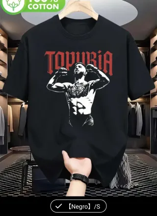 Camiseta Ilia Topuria Talla S Algodón Negra nueva