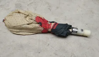 Ombrelli beige con fiori rossi