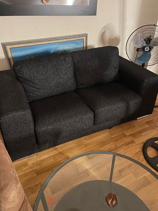 Sofá 2 plazas tela negro/gris