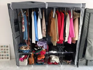 Armario de tela grande gris