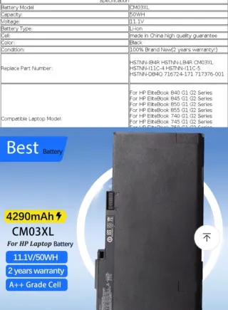 Batería HP CM03XL EliteBook 840 G1 G2 Y Mas, negoc
