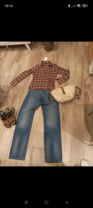 Blusa Camisa Zara Cuadros burdeos