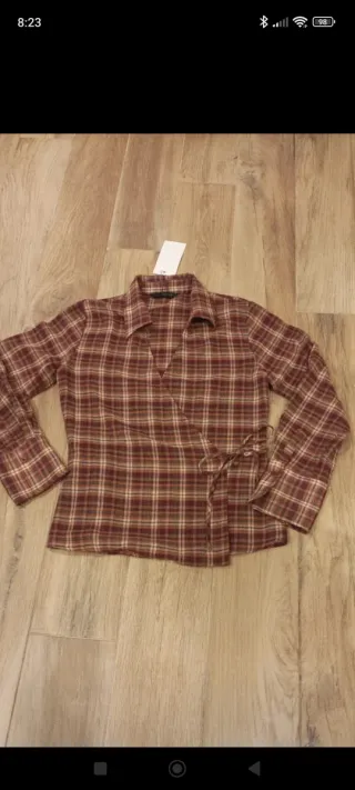 Blusa Camisa Zara Cuadros burdeos