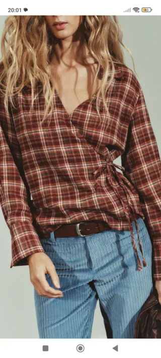 Blusa Camisa Zara Cuadros burdeos