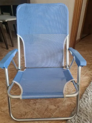 Silla de Playa Plegable Azul y Plateada