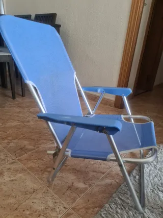 Silla de Playa Plegable Azul y Plateada
