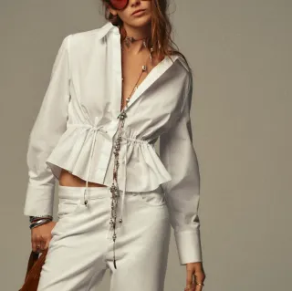 Camisa Zara Blanca Peplum Ajustable